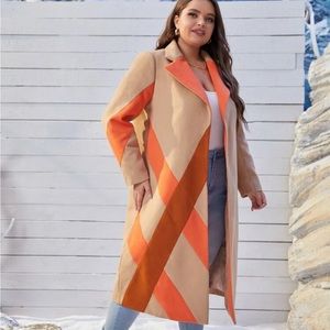 Plus Size Contrast Panel Overcoat